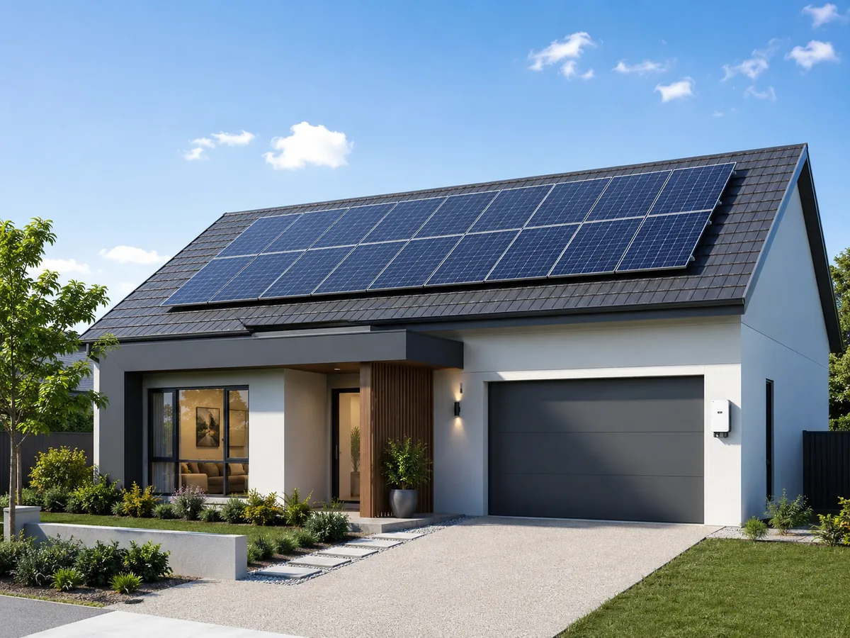 Foto de sistema on-grid com painéis solares em residência